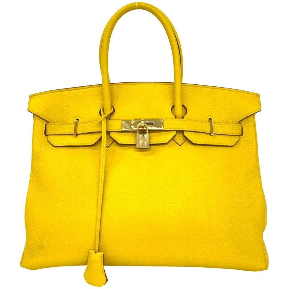 HERMES Birkin 35 Taurillon Clemence Leather Genuine Handbag Business Bag Yell...